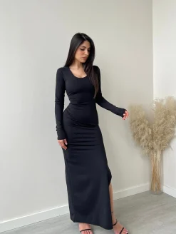 Abito modellante con lacci sul retro nero