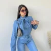 Blusa denim con fiocco
