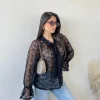 Blusa pizzo con fiocco nera
