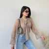 Blusa pizzo con fiocco tortora