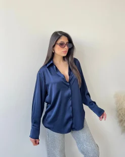 Blusa simil raso blu