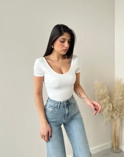 Body manica corta in modal bianco