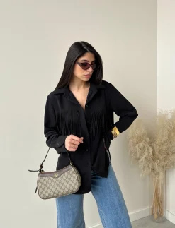 Camicia con frange nera
