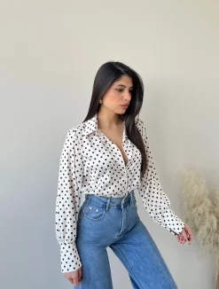 Camicia pois effetto raso avorio