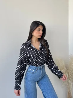 Camicia pois effetto raso nera