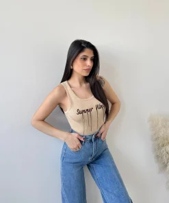 Canotta in maglia Summer vibes camel