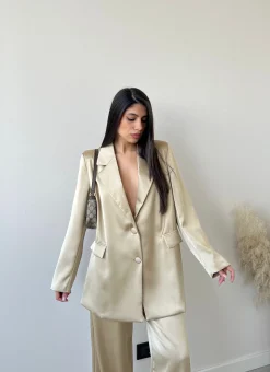 Giacca in simil raso oversize champagne