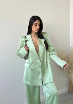 Giacca in simil raso oversize salvia