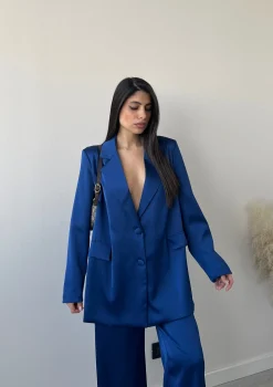 Giacca in simil raso oversize blu