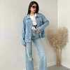 Giubbino in jeans con strass blu