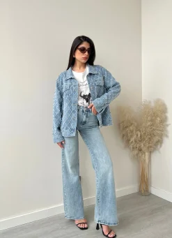 Giubbino in jeans con strass blu