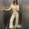 Jeans a vita alta beige