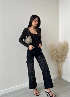 Jeans cargo con brillanti nero