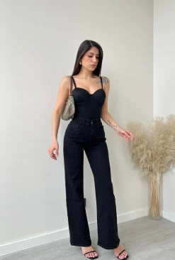 Jeans nero con brillanti M2253