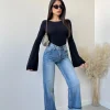 Jeans risvolto con strass C1507