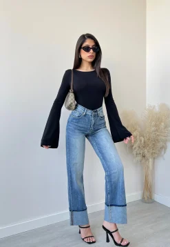 Jeans risvolto con strass C1507