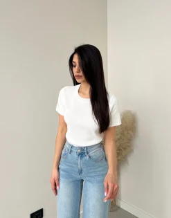 Maglia a manica corta in maglia bianca