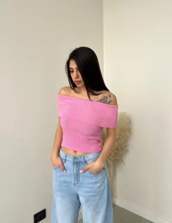 Maglia con piegone rosa