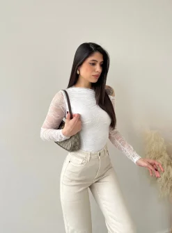 Maglia total pizzo bianca