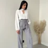 Pantalone a vita altissima con fascia grey