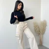 Pantalone cargo in cotone beige