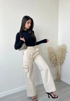 Pantalone cargo in cotone beige