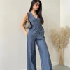 Pantalone con cintura blu