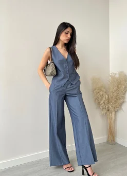 Pantalone con cintura blu