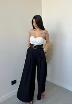 Pantalone con cintura gamba over nero