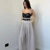 Pantalone con cintura gamba over beige