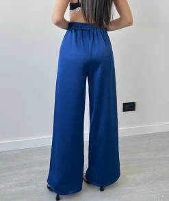 Pantalone palazzo in simil raso nero
