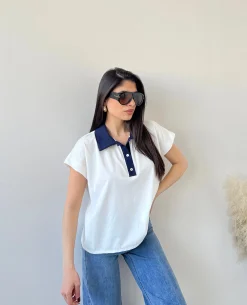 Polo bicolor bianca