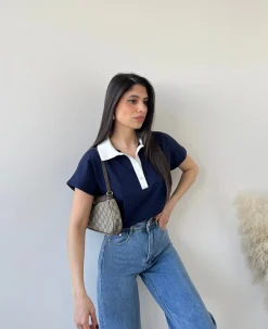 Polo bicolor blu