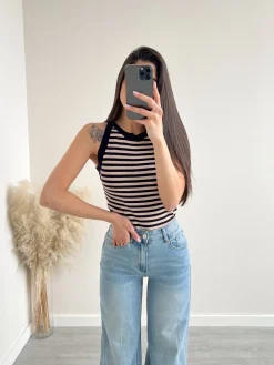 Smanicato a righe blu e beige