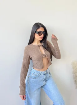Top fiocchetti camel