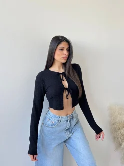 Top fiocchetti nero