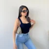 Top in maglia scollo quadrato blu navy