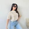 T-shirt a righe beige