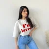Tshirt con scritta in velluto beige